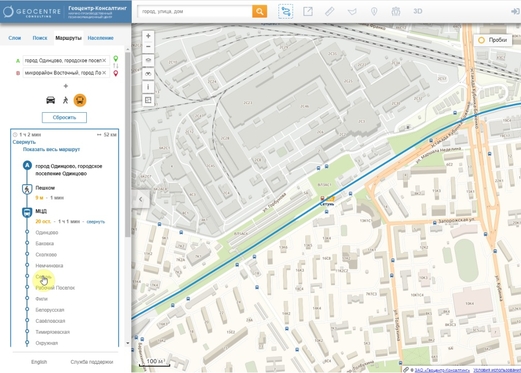 На геопортале «RuMap» теперь можно проложить маршрут общественного транспорта с учетом МЦД